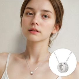 [TANDY] Ring Pendant Necklace TDN608S - Lightweight Stainless Steel, Comfortable Wear with Sparkling Zirconia Cubics for a Sophisticated Look